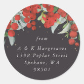 Red Berries + Eucalyptus Christmas Address Runder Aufkleber (Vorderseite)