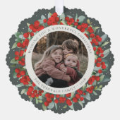 Red Berries + Eucalyptus Christmas Wreath Photo Ornament Karte (Vorderseite)