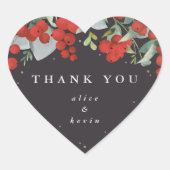 Red Berries + Eukalyptus Christmas Danke Herz-Aufkleber (Vorderseite)