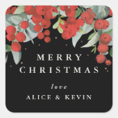 Red Berries+Eukalyptus Frohe Weihnachten/Custom Quadratischer Aufkleber (Vorderseite)