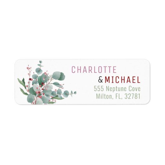 Red Berries & Eukalyptus Wedding Address Label (Vorne)