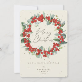 Red Berries+Eukalyptus Weihnachtsschrei Nicht-Foto Feiertagskarte