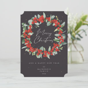 Red Berries+Eukalyptus Weihnachtsschrei Nicht-Foto Feiertagskarte