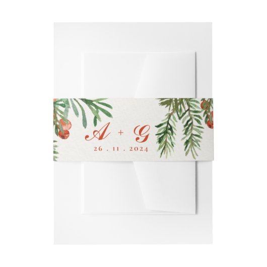 Red Berries Festive Christmas Monogram Wedding Einladungsbanderole (Vorderseite Beispiel)