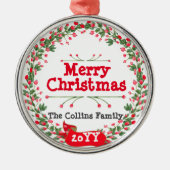 Red Berries Frohe Weihnachtsfeier Ornament Aus Metall (Vorne)