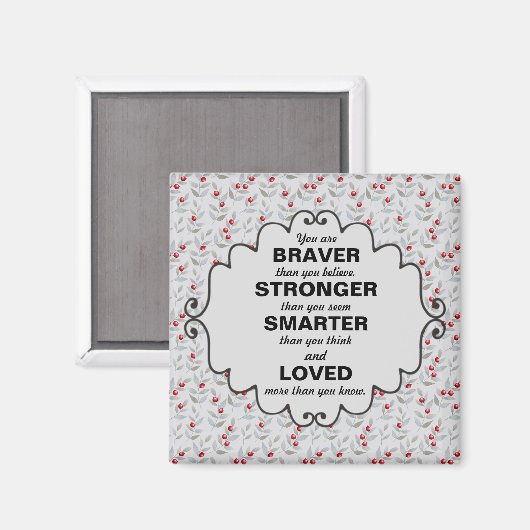 Red Berries Gray Blätter Worte der Ermutigung Magnet (Vorderseite/Rückseite)