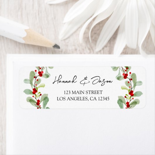 Red Berries Green Greenerity Wedding Address Label (Insitu)