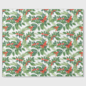 Red Berries Green Holly Floral Weihnachtsfeiertag Geschenkpapier (Flach)