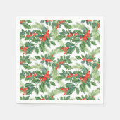 Red Berries Green Holly Floral Weihnachtsfeiertag Serviette (Vorderseite)