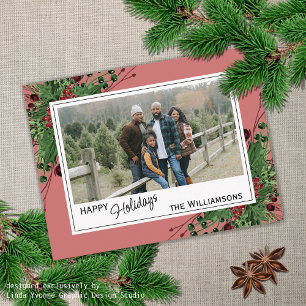 Red Berries Green Holly Niedlich Botanical Foliage Postkarte