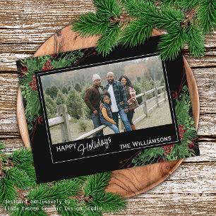 Red Berries Green Holly Niedlich Botanical Foliage Postkarte