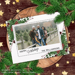 Red Berries Green Holly Niedlich Botanical Foliage Postkarte