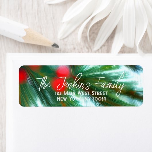 Red Berries Green Pines Weihnachts-Rücksendeadress (Insitu)