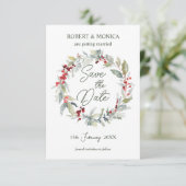 Red Berries Greenerage Foliage Wedding Save the Da Einladung (Stehend Vorderseite)