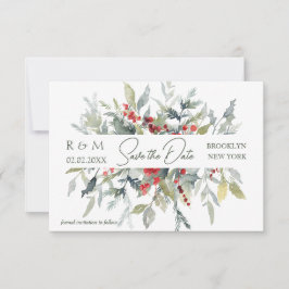 Red Berries Greenerage Foliage Wedding Save the Da Einladung