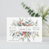 Red Berries Greenerage Foliage Wedding Save the Da Einladung (Stehend Vorderseite)