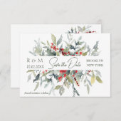 Red Berries Greenerage Foliage Wedding Save the Da Einladung (Vorne/Hinten)