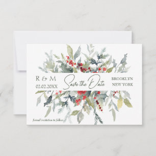 Red Berries Greenerage Foliage Wedding Save the Da Einladung