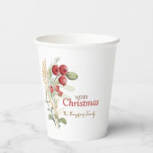 Red Berries Greenery Botanisches Weihnachtsfest Pa Pappbecher (Rückseite)