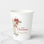 Red Berries Greenery Botanisches Weihnachtsfest Pa Pappbecher (Vorderseite)