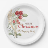Red Berries Greenery Botanisches Weihnachtsfest Pa Pappteller (Vorderseite)
