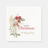 Red Berries Greenery Botanisches Weihnachtsfest Pa Serviette (Vorderseite)