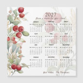 Red Berries Greenery Elegant 2027 Calendar Card Magnetkarte (Vorderseite)