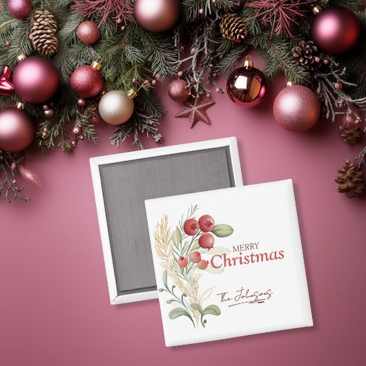 Red Berries Greenery Elegant Name Weihnachten Magnet