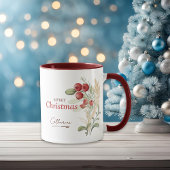 Red Berries Greenery Elegant Name Weihnachten Tasse