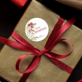 Red Berries Greenery Elegante Weihnachten Runder Aufkleber