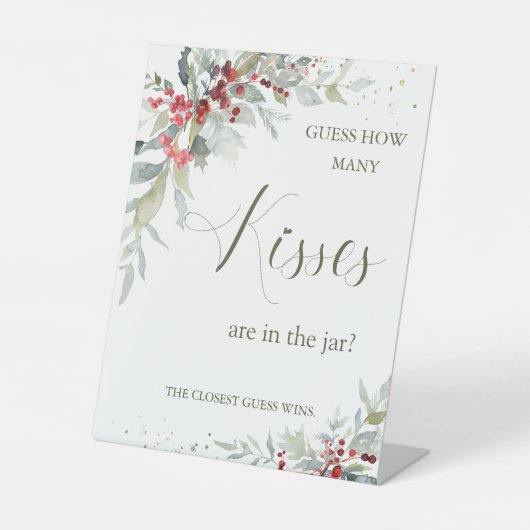 Red Berries Greenery Guess Wie viele Küsse in Jar Sockelschild (Vorderseite)