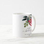 Red Berries Greenery Happy Holidays Custom Tasse (VorderseiteRechts)