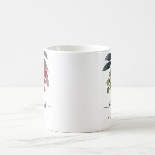 Red Berries Greenery Happy Holidays Custom Tasse (Mittel)