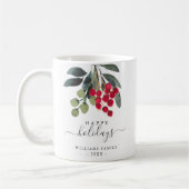 Red Berries Greenery Happy Holidays Custom Tasse (Links)