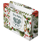 Red Berries Greenery Tennis Club Große Geschenktüte (Rückseite Schrägansicht)