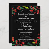 Red Berries Grüne Weihnachtsfeier Einladung (Vorne/Hinten)