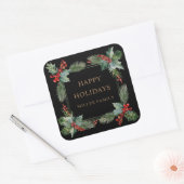 Red Berries Happy Holidays Monogram Quadratischer Aufkleber (Umschlag)