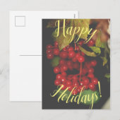 Red Berries Happy Holidays Postcard Feiertagspostkarte (Vorne/Hinten)