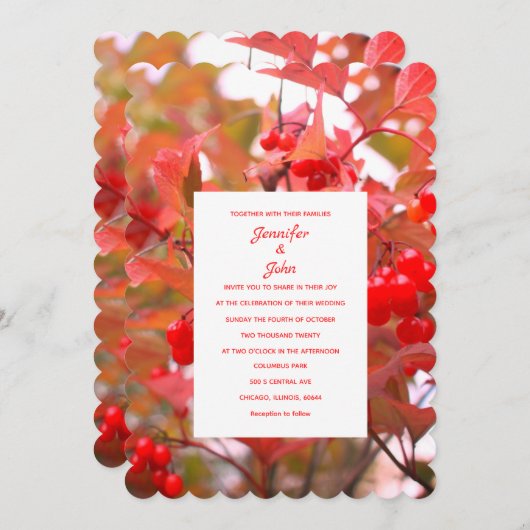 Red Berries Herbstlaub Berry Cool Wedding Einladung (Vorne/Hinten)