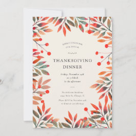 Red Berries & Herbstlaubs Erntedank Dinner Einladung