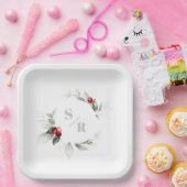 Red Berries Holiday Cheers & Her Monogram Pappteller (Party)