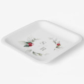 Red Berries Holiday Cheers & Her Monogram Pappteller (Gewinkelt)