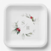 Red Berries Holiday Cheers & Her Monogram Pappteller (Vorderseite)