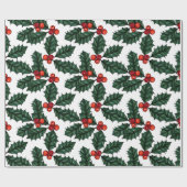 Red Berries & Holly Christmas Wrapping Paper Geschenkpapier (Flach)