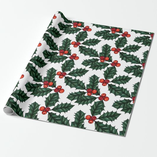 Red Berries & Holly Christmas Wrapping Paper Geschenkpapier (Ungerollt)