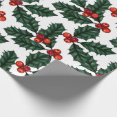 Red Berries & Holly Christmas Wrapping Paper Geschenkpapier (Ecke)