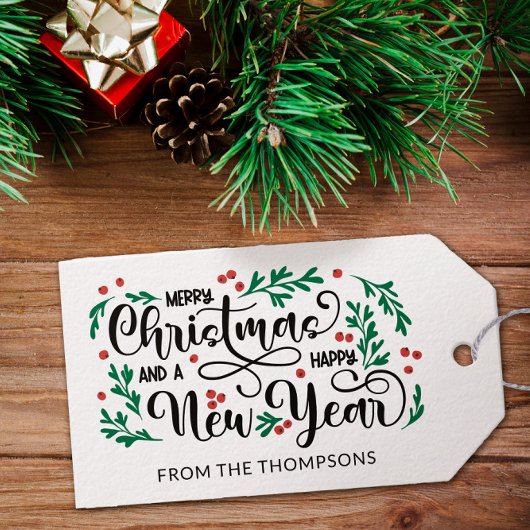 Red Berries Merry Christmas Happy New Year From Geschenkanhänger