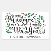 Red Berries Merry Christmas Happy New Year From Rechteckiger Aufkleber (Vorderseite)