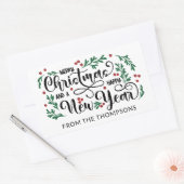 Red Berries Merry Christmas Happy New Year From Rechteckiger Aufkleber (Umschlag)