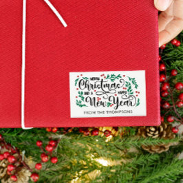 Red Berries Merry Christmas Happy New Year From Rechteckiger Aufkleber